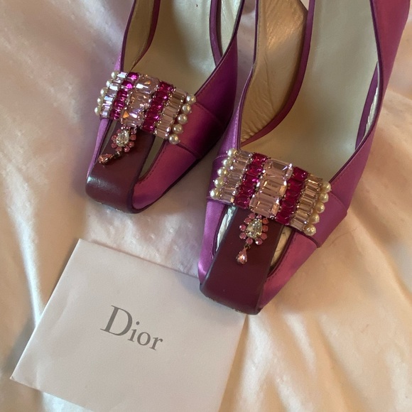 COPY - Christian Dior Sling back Jeweled Satin & leather Vintage Pink - Purple …